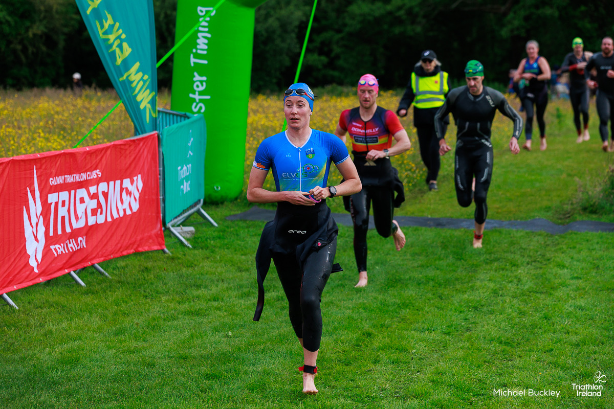 Athletes gathering at the River Corrib swim start